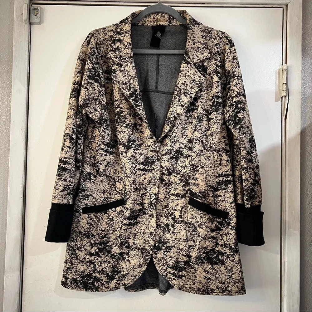 NU Long Line Jacket Soft Jersey Blazer Crackled Splatter Printed Edgy Goth Punk